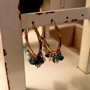 14KY Gemstone Dangle Hoop Earrings